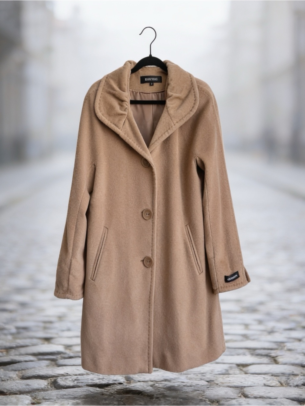 Ellen Tracy Luxe Angora Wool Camel Pea Coat 12 Classic Preppy Heritage Capsule